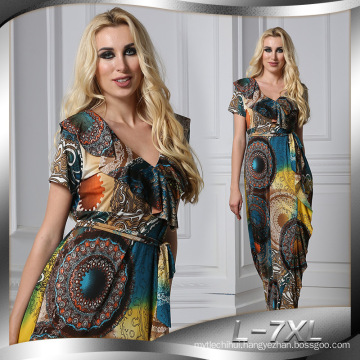 Fashion printed Premium spandex polyester printed new maxi fashion lady sexy dress